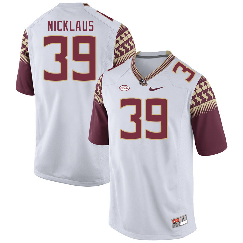 Men #39 Vance Nicklaus Florida State Seminoles College Football Jerseys Stitched-White - Click Image to Close